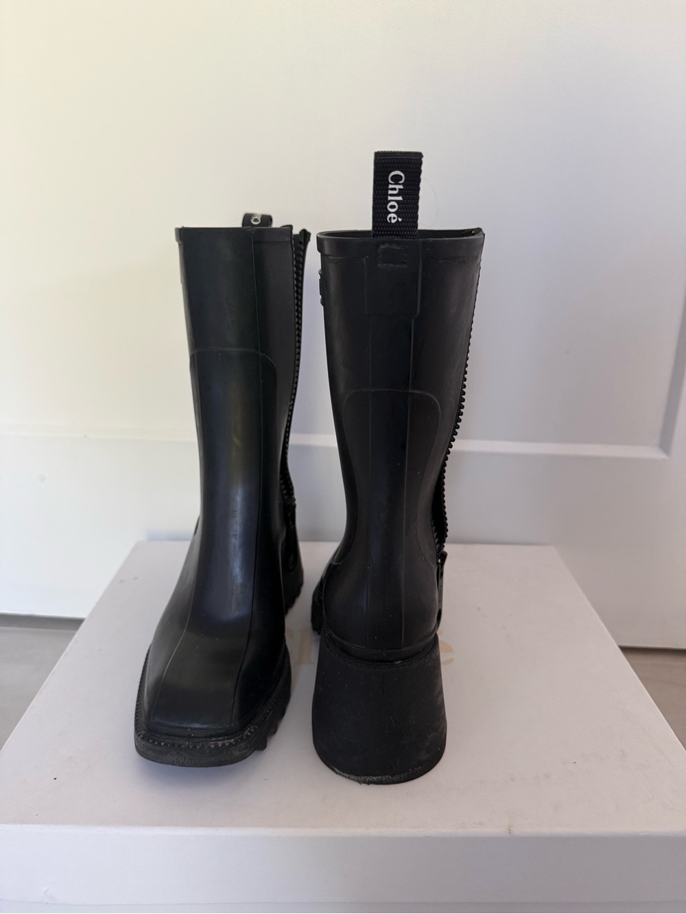 Chloé Black Rubber Mid-Calf Zip-Back Boots